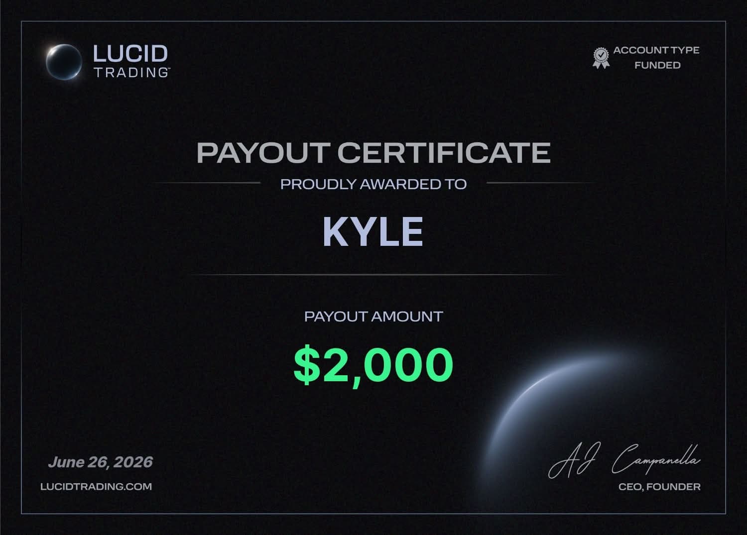Kyle — $2,000 Payout
